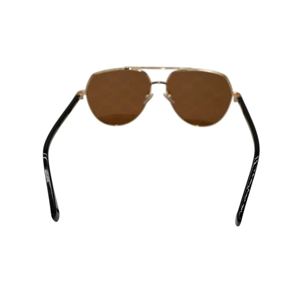 Gucci GG105 Sunglasses 59-15-132 Gold Aviator Brown GG Logo Lens Black Temple